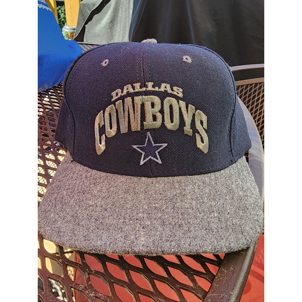 Vintage Dallas Cowboys‎ Snapback Hat Blue Gray Embroidered Spellout NFL Nutmeg